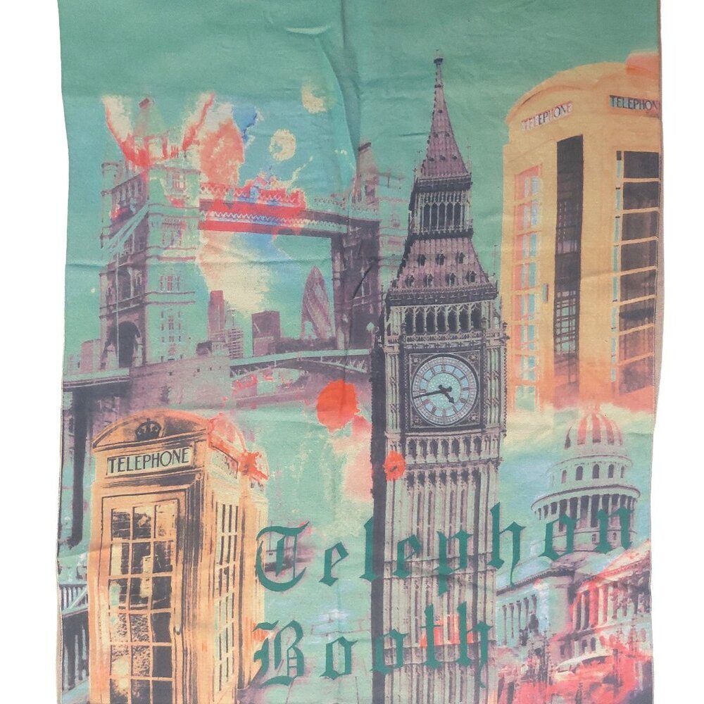 Vintage Chanel Multi-Color Green Telegraph Booth Print Blanket Scarf Scarve Wrap - Picture 4 of 8